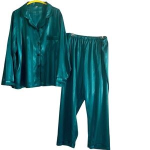 NWOT Dark Green Striped Long Sleeve Pajama Loungewear Pants Set Plus Size 2XL